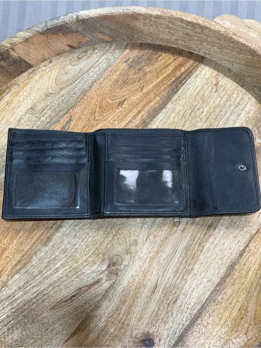 Vintage Leather Trifold Wallet Black Card ID Coin Organizer